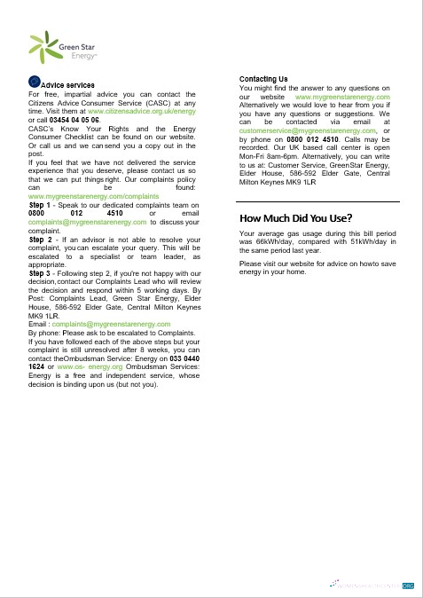 United Kingdom Green Star Energy energy business utility bill Word and PDF formats, 3 pages 3